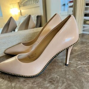 Coach Women's Waverly Beadchain Pumps Beechwood size 6.5 beige tan heels gold